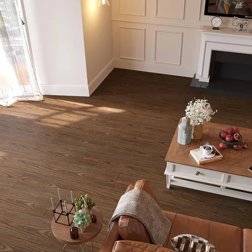 Vista 4 de VEELIKE Azulejos de piso de 6 x 36 pulgadas para despegar y pegar para baño, impermeables, de madera de castaño marrón, paquete de 12 tablones