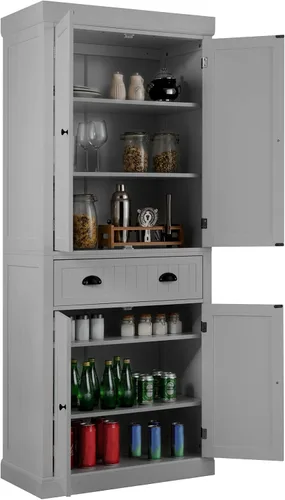Vista 9 de LOKO Gabinete de almacenamiento de despensa de cocina de 72 pulgadas de alto, armario de almacenamiento grande y alto con 2 armarios y cajón