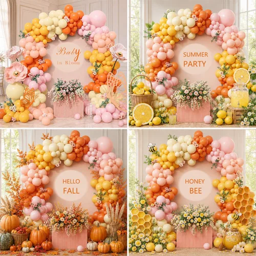 Vista 6 de Kit de arco de guirnalda de globos de color rosa, amarillo y naranja, globos de látex rosa pastel y amarillo para bebé en flor, cumpleaños, abeja