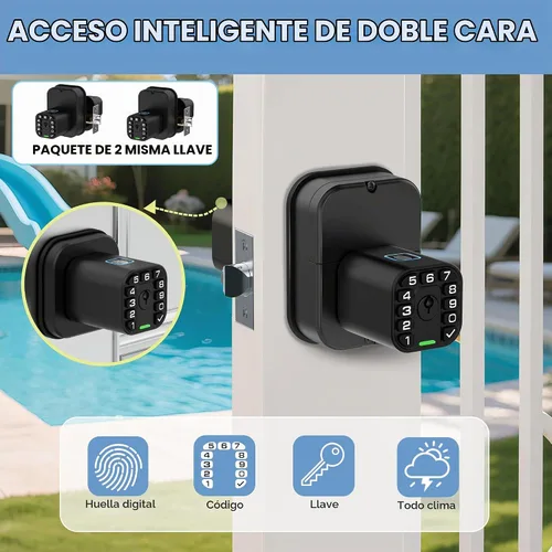 Vista 2 de Richelock IU53 Cerradura de puerta con huellas dactilares y teclado de doble cara, biométrica para todo clima, completamente impermeable con códigos