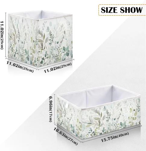 Vista 3 de Kigai Cubos de almacenamiento de hojas verdes – 11 x 11 x 11 pulgadas, cubos plegables grandes, cesta organizadora de almacenamiento para oficina
