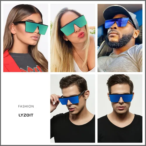Vista 5 de LYZOIT Lentes de sol cuadrados de gran tamaño para mujeres y hombres, parte superior plana grande, protección UV, sombras sin montura