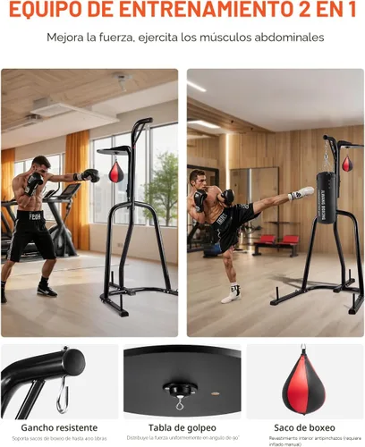 Vista 2 de VEVOR 2 in 1 Punching Bag Stand, Steel Heavy Duty Workout Equipment,Freestanding Sandbag Rack,for Home Gym Fitness