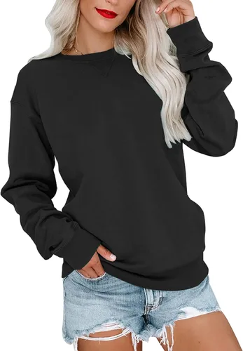 Vista 19 de Orchidays Sudaderas de cuello redondo para mujer, casuales, de manga larga, lindas, estilo túnica, sueltas, con botones A-Marrón