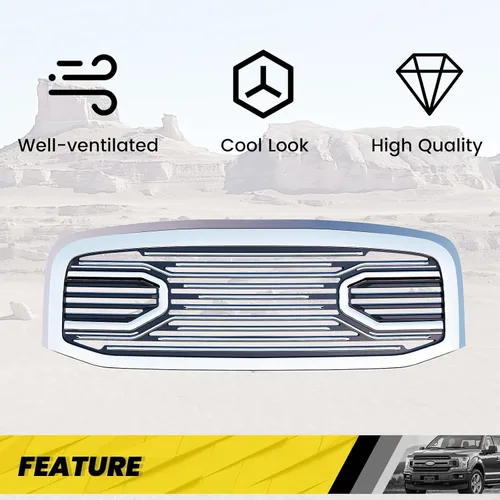 Vista 3 de KUAFU Parrilla de parachoques frontal compatible con Dodge RAM 2500 3500 2006-2009, Dodge RAM 1500 2006-2008. Repuesto de carcasa Big Horn