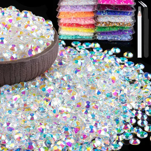 Vista 30 de 15000 diamantes de imitación de resina de 0.079 pulgadas a granel, diamantes de imitación de gelatina redondos negros con parte trasera plana, gemas