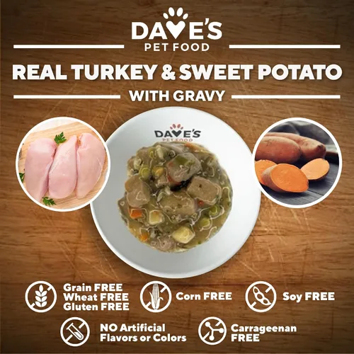 Vista 3 de Dave's Pet Food Stewlicoius - Alimento húmedo para perros sin cereales (Turkey & Sweet Potato en salsa), fabricado en Estados Unidos naturalmente