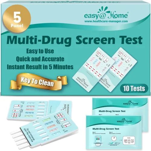 Vista 10 de Easy@Home Kit de prueba de drogas en orina de 5 paneles, prueba de THC/marihuana, AMP, BZO, COC, OPI 2000, pruebas de detección de todas las drogas
