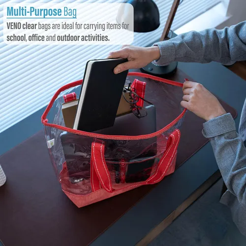 Vista 3 de VENO Clear Bag Transparent Vinyl PVC Tote, Stadium, Outdoor, Beach, Pool