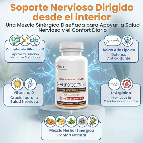 Vista 7 de Alivio del dolor de neuropatía, refuerzo clínico Fórmula avanzada de soporte a los nervios 120 cápsulas.