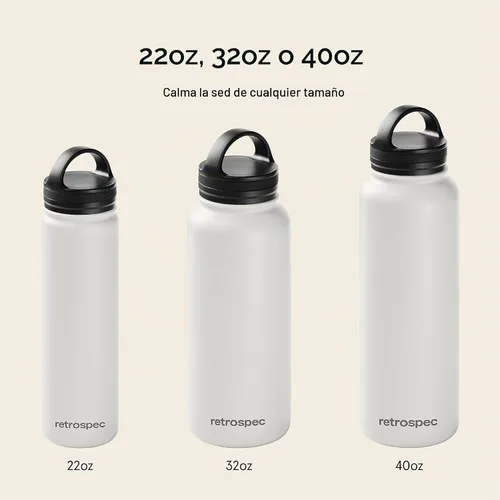 Vista 4 de Retrospec Botella de agua aislada de aliso con tapa de popote y tapa de asa, termo de acero inoxidable con boca ancha de doble pared aislada al