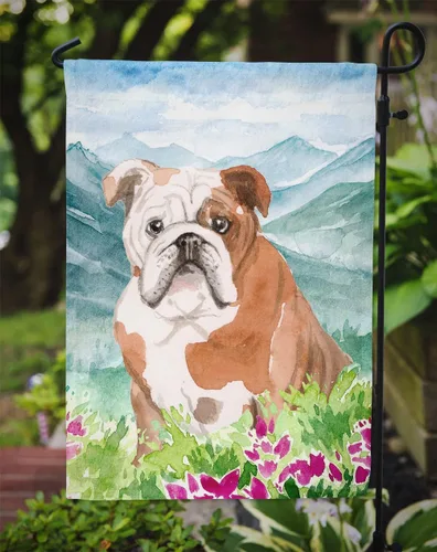 Vista 3 de Caroline's Treasures CK1979GF Bandera de jardín de Bulldog Inglés con diseño de flores de monte, bandera decorativa para patio exterior, obras