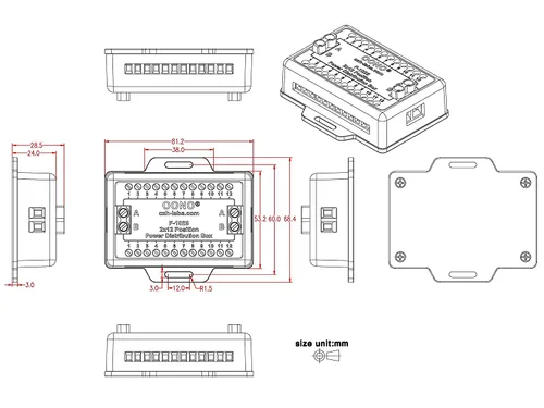 Vista 3 de Posición del módulo 30A/300V 2x12 de la caja de distribución del bloque de terminales de tornillo