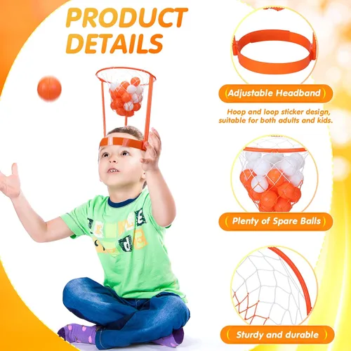 Vista 3 de Juego de Baloncesto de Aro de Cabeza para Fiesta de Carnaval para Niños y Adultos, Portátil Ajustable con Banda para la Cabeza y Red de Canasta
