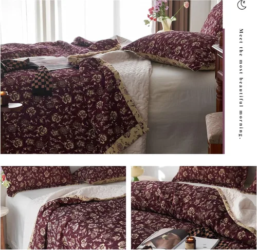 Vista 72 de Mixinni - Juego de colcha reversible de 2 piezas, tamaño individual, color beige, con patrón bordado elegante, juego de edredón y funda de almohada