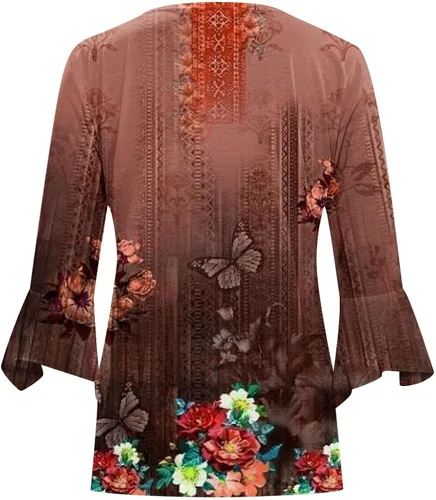 Vista 5 de Workout Tops for Women Fall Fashion Trendy Long Lantern Sleeve Open Front T Shirts Casual Button Down Floral Printed Blouse