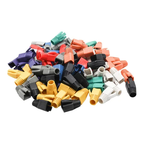 Vista 9 de Cable Ethernet RJ45 de plástico blando cubierta de botas de red de alivio de tensión CAT6A CAT7 CAT8 100 unidades (morado)