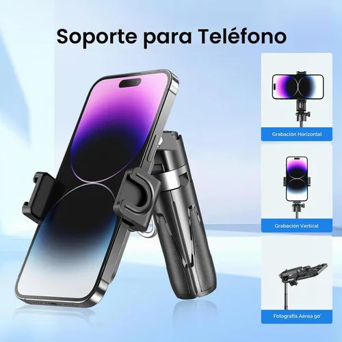 Vista 4 de Trípode Selfie Stick Mini con control remoto, trípode de agarre extensible de 17 pulgadas, tamaño de bolsillo 3 en 1 con 2 zapata fría, obturador