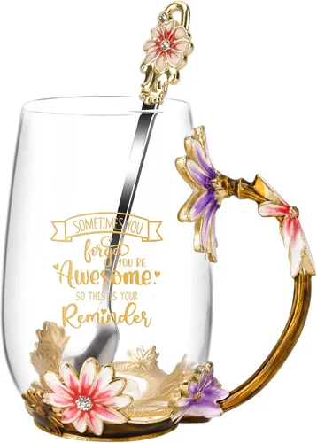 Vista 11 de OEAGO Regalos para tía de sobrina y sobrino Taza de té Regalo genial de cumpleaños Esmalte Flores Vasos de vidrio Tazas de Navidad Día de las Madres