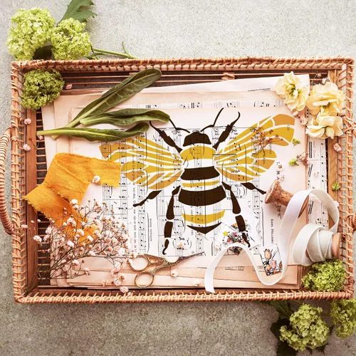 Vista 7 de FINGERINSPIRE Plantilla de abeja reutilizable de 8.3 x 11.7 pulgadas, plantilla de dibujo de abejorro Datura para manualidades, plantilla de pintura