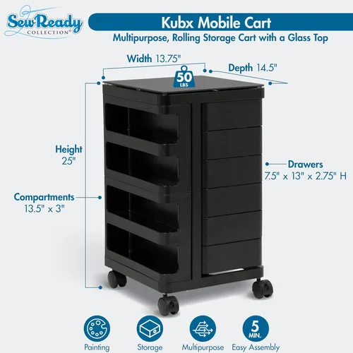 Vista 3 de Kubx - Organizador de almacenamiento móvil giratorio de 4 lados con tapa de cristal, múltiples compartimentos
