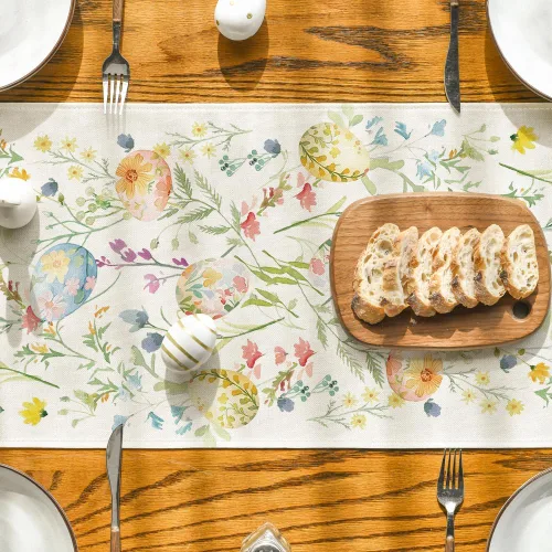 Vista 7 de Artoid Mode Camino de mesa de Pascua con diseño de huevos y flores silvestres, decoración de mesa de comedor para decoración de fiesta en el hogar