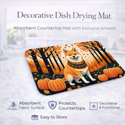 Vista 4 de Caroline's Treasures DAC1072DDM Shiba Inu - Tapete de secado de platos absorbente para encimera de cocina, tapete escurridor de platos