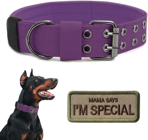 Vista 17 de Collar táctico para perro, collar militar ajustable para perro, collar de entrenamiento de nailon suave con parche, collares de hebilla de metal
