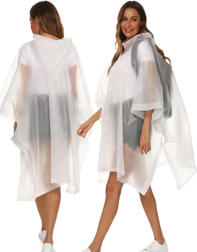 Vista 7 de Paquete de 2 ponchos de lluvia para adultos, reutilizables, impermeables, de supervivencia, emergencia, resistente, con capucha con cordón