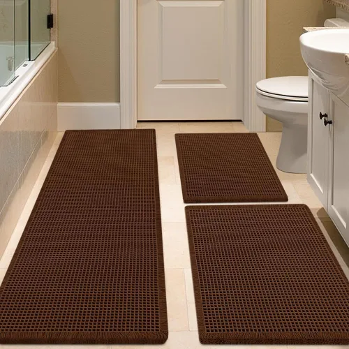Vista 35 de IM HOME Tapete de baño de punto gofre, color caqui, de 24 x 17 pulgadas, tejido bohemio, moderno, absorbente, antideslizante, suave, lavable