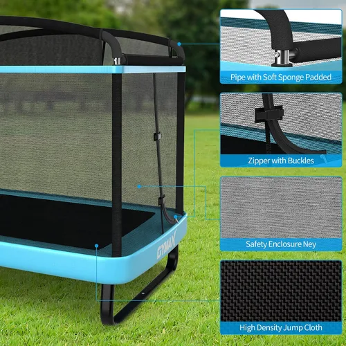 Vista 5 de GYMAX Trampolín para niños de 6 pies con columpio, cama elástica rectangular recreativa aprobada por ASTM con red de seguridad, para interiores