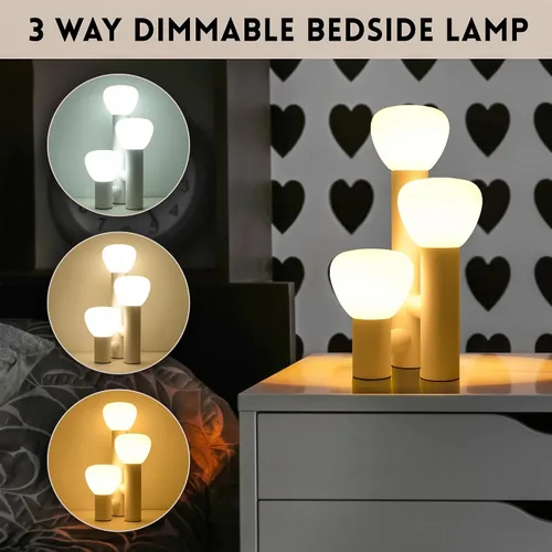Vista 4 de Lámpara de mesa moderna de 3 luces, base de metal blanco, globos de vidrio en forma de hongo blanco, 3 temperaturas de color, 16.5 pulgadas