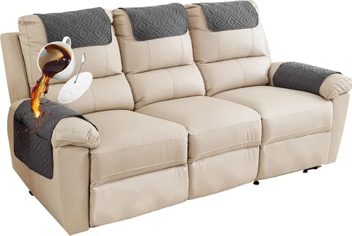 Vista 35 de Funda para Reposabrazos de Sofá, Funda para Reposacabezas de Silla Reclinable, Funda de Sillón con Bolsillos, Protector de Muebles Acolchado Beige