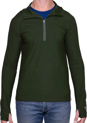 Vista 4 de MERIWOOL Sudadera con capucha para hombre, ligera, de lana merina, manga larga, térmica Verde militar