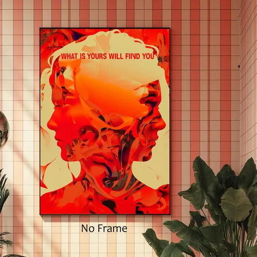 Vista 6 de Pósteres retro hippie trippy vintage rojo de los años 70 y 80, arte de pared de moda, impresiones en lienzo con citas inspiradoras de afirmación