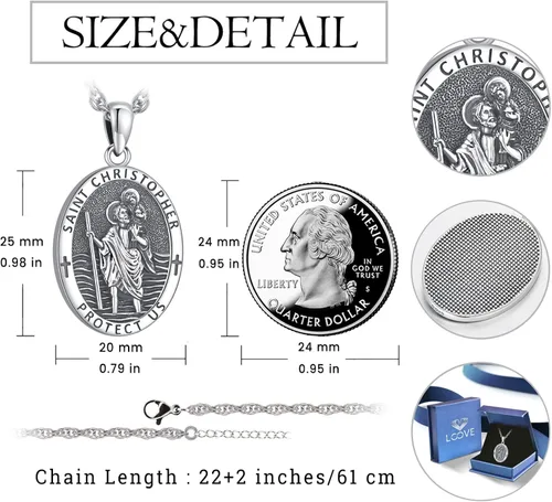 Vista 4 de LOOVE Collar de plata de ley 925 de San MiguelSan CristópaloCrucifijo de JesúsSan BenitoVirgen María milagrosa para hombres y mujeres arcángel