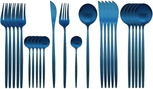 Vista 14 de JASHII Juego de cubiertos de 24 piezas con piezas de servir, utensilios de acero inoxidable, incluye cuchillo, tenedor/cuchara, acabado mate, apto