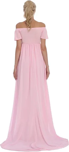 Vista 5 de ZIUMUDY Vestido de gasa de maternidad de manga corta con frente cruzado para fotografía de baby shower
