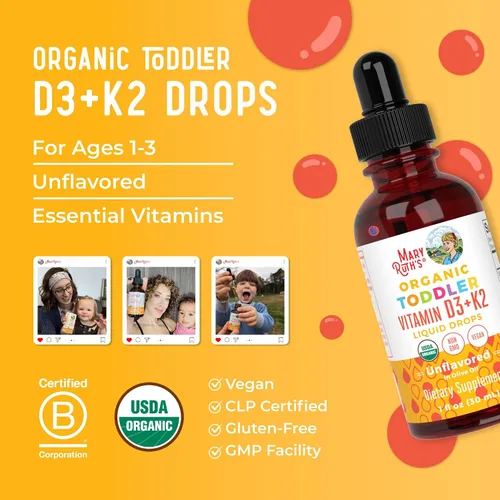 Vista 8 de MaryRuth Organics Vitamina D3 Vitamina K2 Gotas de vitamina D3 K2 Suplemento líquido de vitamina K2 D3 para niños pequeños Suplemento