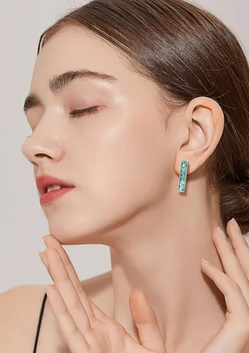 Vista 3 de Aretes de barra de piedras preciosas para mujer, delicados aretes de sodalita de malaquita turquesa y cristal curativo natural, aretes de barra
