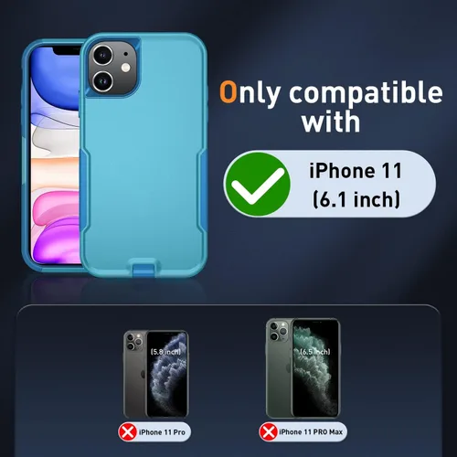 Vista 9 de Xmon Funda para iPhone 11, resistente y resistente con clip para cinturón, a prueba de golpes, protector de pantalla de vidrio templado + protector