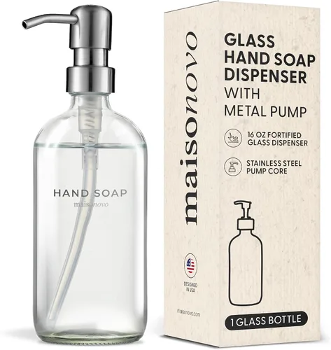 Vista 12 de MaisoNovo Dispensador de jabón de 1 pieza Botellas ámbar de 16.9 oz con bombas de plástico negro
