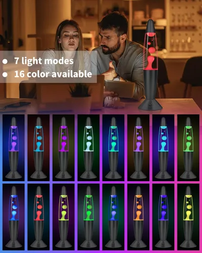 Vista 6 de Elomavapa - Lámparas de movimiento líquido color negro, 17 colores cambiantes con control remoto, luz nocturna LED de 13.5 pulgadas para niños