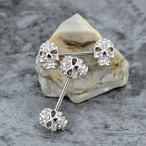 Vista 5 de OUFER 2 anillos de pezón de acero quirúrgico 14G 316L con circonita cúbica transparente para pezones piercing para pezón Metal circonita cúbica
