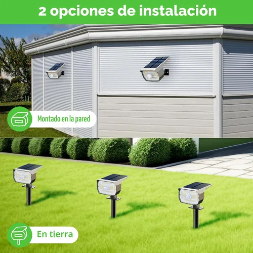 Vista 4 de nipify 1 paquete de luces solares para exteriores, impermeables, con sensor de movimiento, luces de punto con 3 modos, luces solares 2 en 1