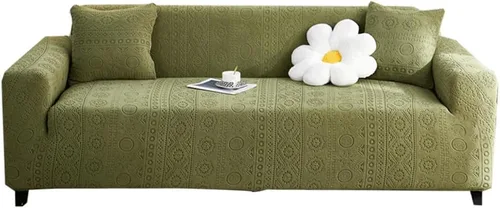 Vista 3 de vctops Funda de sofá de 1 pieza con diseño bohemio de forro polar jacquard y parte inferior elástica, suave felpa con patrón geométrico para sofá
