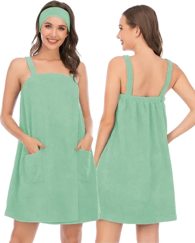 Vista 88 de Veseacky Toalla de baño para mujer con bolsillo, bata de spa ajustable y diadema facial