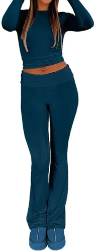 Vista 3 de Hafailia Leggings casuales y suaves para mujer, ajustados, doblados sobre la cintura, pantalones de yoga