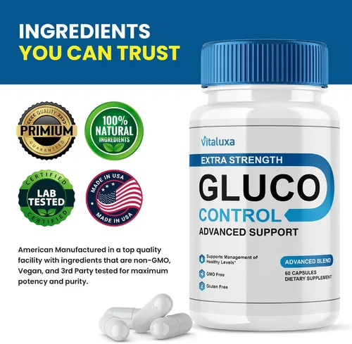 Vista 4 de Paquete de 2 cápsulas de control de gluco, cápsulas de suplemento GlucoControl Advanced Máxima Fuerza, Fórmula premium para la salud general