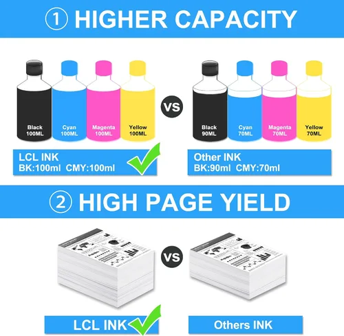 Vista 3 de LCL Botella de tinta de repuesto compatible para GT51 GT52 GT5810 5820 5811 5821 5822 118 310 311 315 318 319 410 411 415 416 418 419